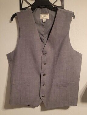 Jos A Bank 1905 Men's Gray Waistcoat Vest Size XL Wool Formal Button Up Stretch